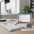 Compliance checklist with EPA icons, red pen, and Compliant stamp on desk