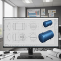 Detailed engineering CAD drawing of custom above-ground storage tank on professional monitor