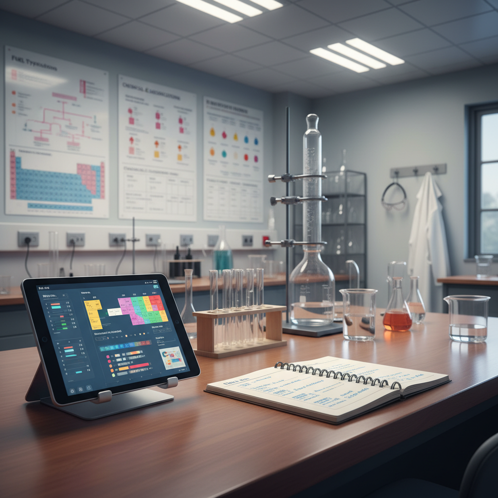 Chemistry workspace with chemical compatibility matrix on tablet